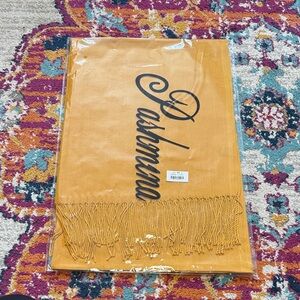 Pashmina Mustard Yellow Scarf with Black Lettering
